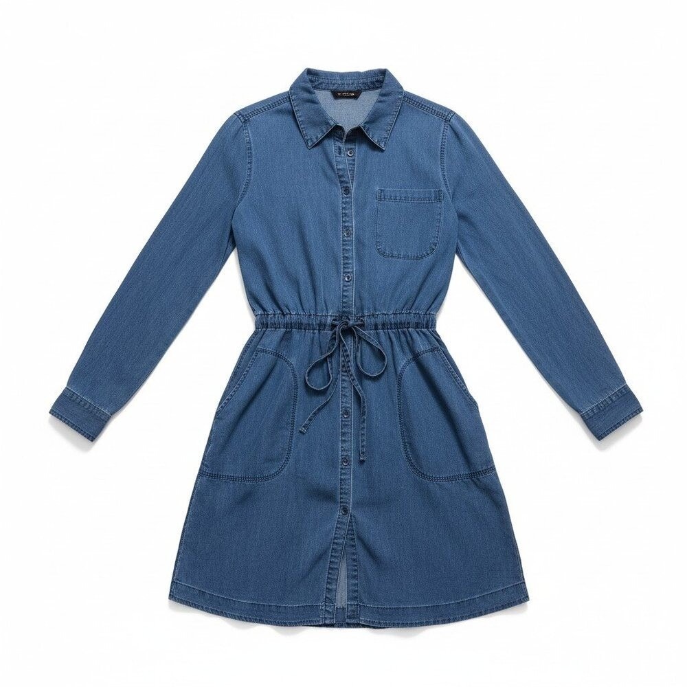 ATHLETA To The Point Chambray Candid Shirtdress Small Tencel Button Down Pockets - Picture 2 of 10